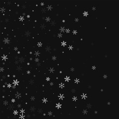 Sparse snowfall. Left gradient on black background. Vector illustration.