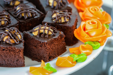 close up shot of sweet delicious brownies
