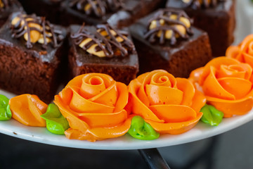 close up shot of sweet delicious brownies