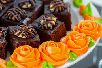 close up shot of sweet delicious brownies