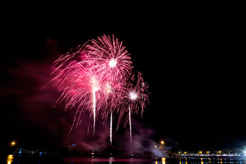 Colorful fireworks on the black sky background