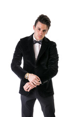 Young businessman confidently posing isolated on white