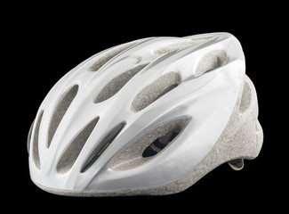 White bike helmet isolated on black background