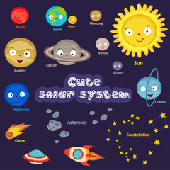 Naklejka premium set of cute solar system - vector illustration, eps 