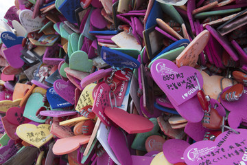 Hearts and Locks chained to fence at Two Lovers Point in Guam