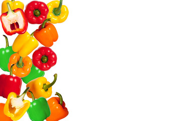 Mix colorful paprika on white background.