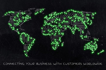 world map made of electronic microchip circuits (led lights vers