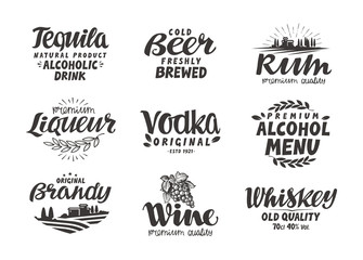 Obraz premium Alcoholic drinks. Collection labels for menu design restaurant or bar