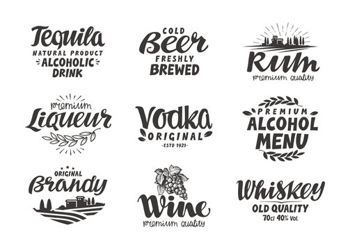 Alcoholic drinks. Collection labels for menu design restaurant or bar