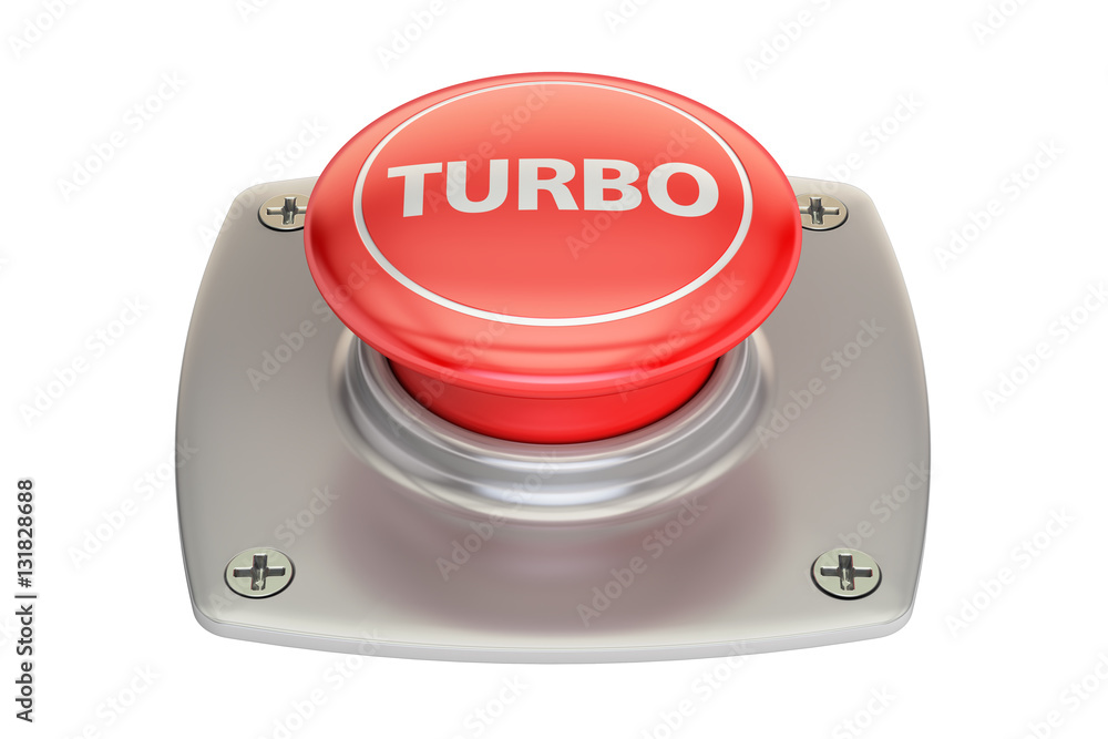 Aufkleber turbo red button, 3d rendering