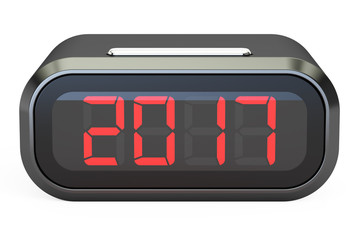 New Year 2017 concept on the digital clock face, 3D rendering