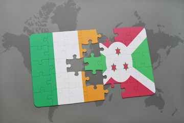 puzzle with the national flag of ireland and burundi on a world map