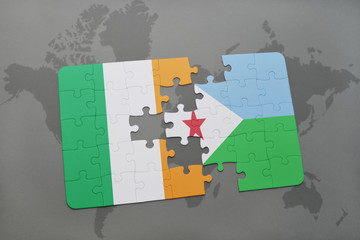 puzzle with the national flag of ireland and djibouti on a world map