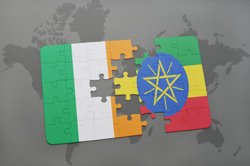 puzzle with the national flag of ireland and ethiopia on a world map