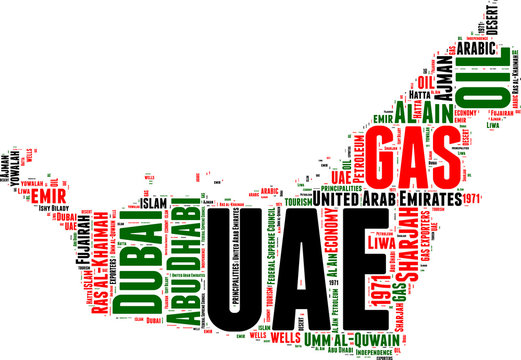 UAE vector map tag cloud illustration
