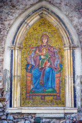 Fototapeta na wymiar Italy Sicily Taormina byzantine style golden mosaic with religio