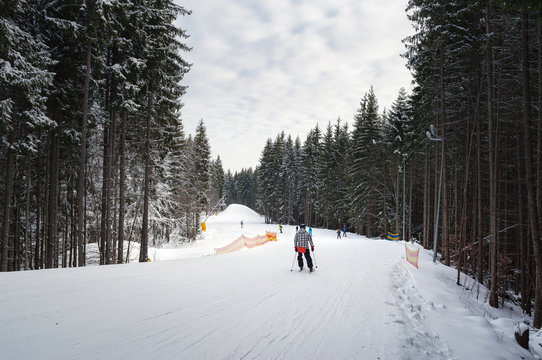 Ski piste in the resort of Bukovel in the Carpathians