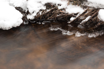Motion of flowing water and a frozen riverbank