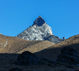 The view from the Renjo Pass on the lake Angladumba Tsho (5100 m) - Gokyo region, Nepal, Himalayas