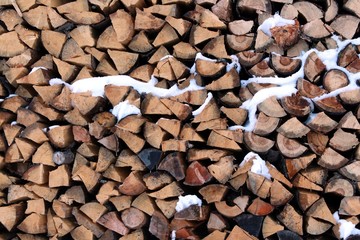 Stack of firewood ready for winter use. Wood texture. Wood background.