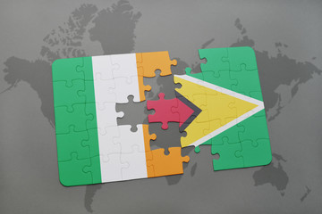 puzzle with the national flag of ireland and guyana on a world map