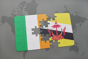 puzzle with the national flag of ireland and brunei on a world map