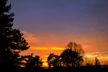 Fototapeta na wymiar sunset in the orange evening sky