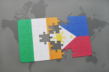 puzzle with the national flag of ireland and philippines on a world map