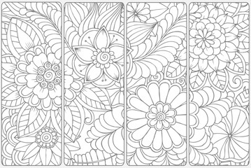 Set of four bookmarks .Floral doodling