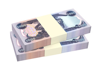 Iraqi dinars bills isolated on white background. 3D illustration.