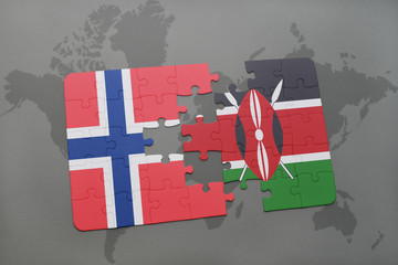 puzzle with the national flag of norway and kenya on a world map
