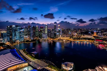 Afwasbaar behang Singapore Avondzicht in Singapore Marina Bay Area