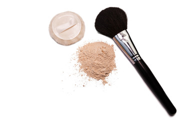 powder, Powder box and brush for a professional make-up.