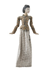 Antique wood puppet on white background