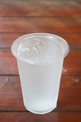 Glass of water on wooden table