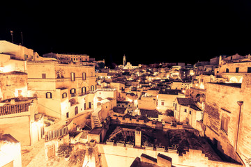 Obraz premium panoramic view of typical stones (Sassi di Matera) and church of Matera UNESCO European Capital of Culture 2019