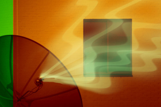 Satellite Dish Silhouette With Sound Waves - Powered by Adobe