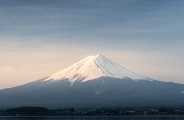 Fototapeta na wymiar Sunrise at Mountain Fuji fujisan from Kawaguchigo lake at Yamana
