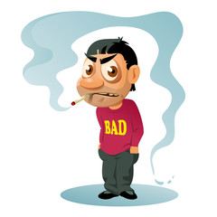 Smoking man with a disgruntled look on his face. Cartoon styled vector illustration. Elements is grouped and divided into layers for easy edit. No transparent objects.