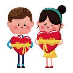 boy and girl with big heart with ribbon vector illustration eps 10