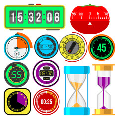 Clock and watches vector icons set.