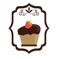 decorative frame with sweet cupcake icon over white background. colorful design. vector illustration