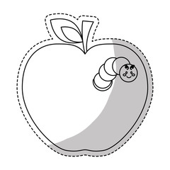 apple fruit with worm icon over white background. vector illustration