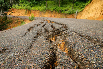 cracked asphalt road.