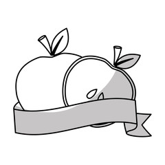 slice of apple with decorative ribbon over white background. vector illustration