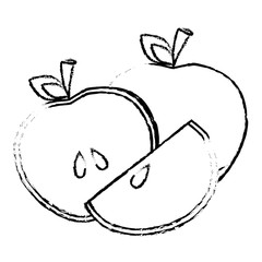 Slice of apple fruit in heart shape over white background. vector illustration