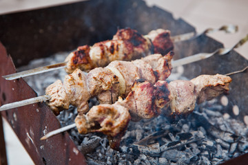Barbecue skewers with meat