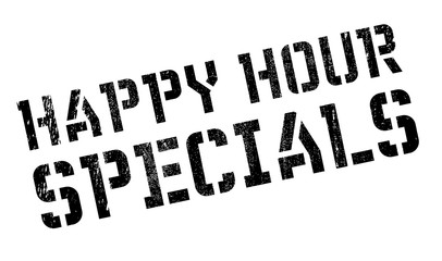Happy hour specials stamp. Grunge design with dust scratches. Effects can be easily removed for a clean, crisp look. Color is easily changed.