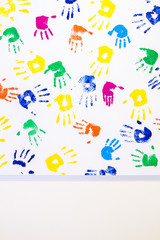 Kid's hand printed on white background