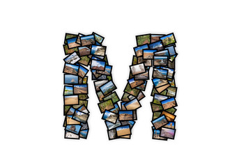 Letter M uppercase font shape alphabet collage made of my best landscape pictures.
